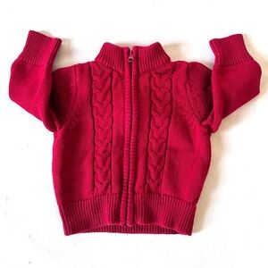 Cherokee Infant cardigan sweater red zip up cable knit 100% cotton 6-9M